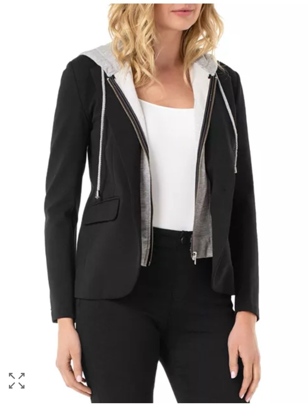 Liverpool- Black Layered-Look Hooded Blazer -
